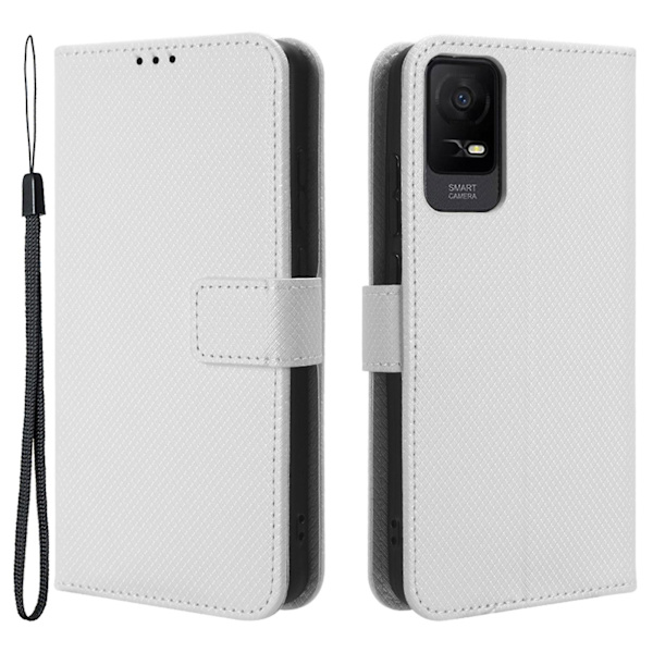 För Tcl Ion X Diamond Texture Läder Phone Case anti-scratch Cover White