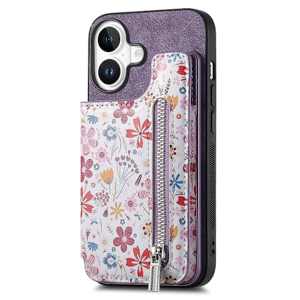 D10 Fodral för iPhone 16 Plus Mönster Ställ Plånbok Läder+TPU Telefonskal RFID-skydd - Grön Multicolor Purple