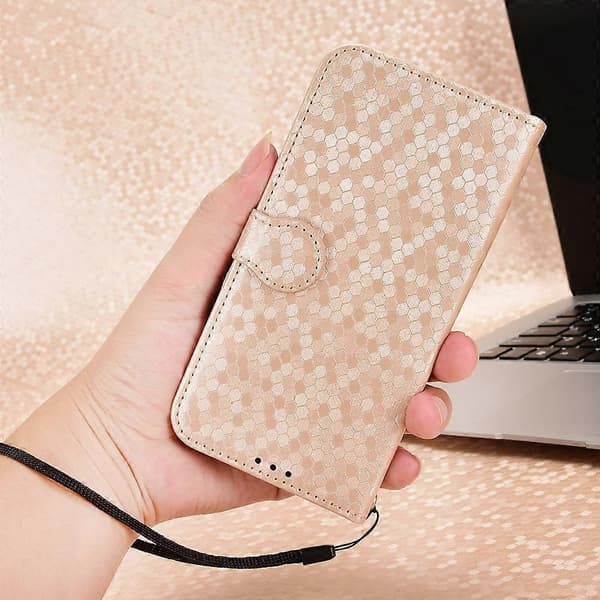 Plånboksfodral med prickmönster i PU-läder för iPhone 16e Multicolor Rose Gold