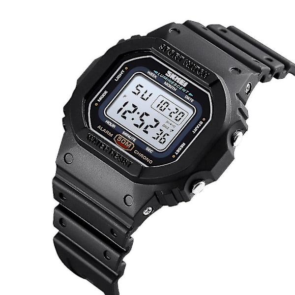 Skmei 1608 Vandtæt Sports Ectronic Ur med Timing, Sort