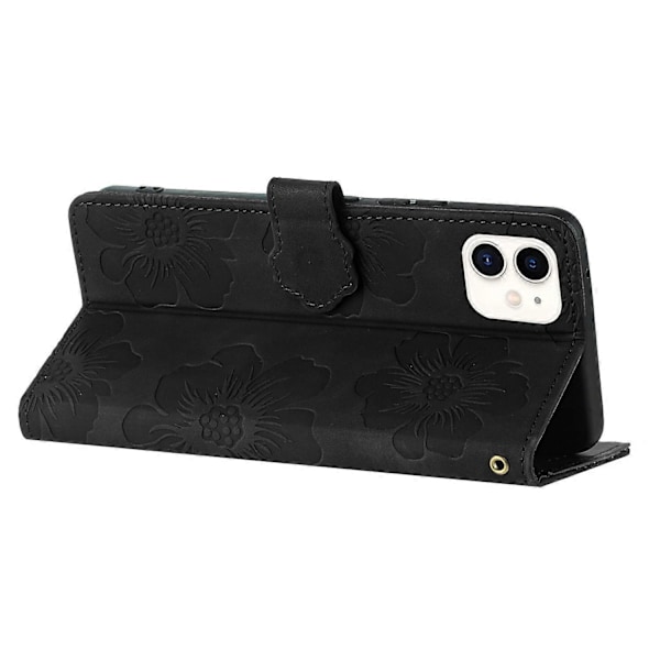 Blomsterpræget PU læder standpung cover til iPhone 11 mobiltelefon Multicolor Style E
