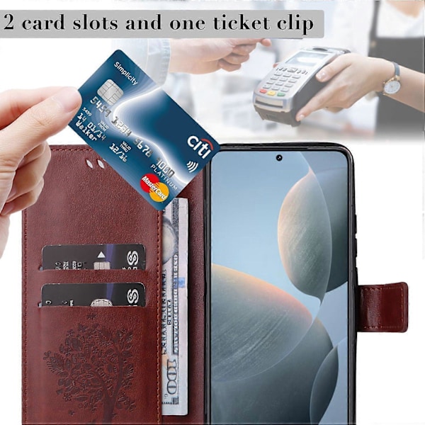 KT Imprinting Flower Series-3 til Xiaomi 14T Etui Katte Træ Mønster Flip Læder Telefon Cover Multicolor Style H