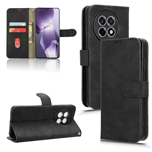 Læder Etui til OnePlus 13R 5G/Ace 5 Pro 5G Hudfølelse Anti Drop Wallet Flip Telefon Cover Multicolor Black