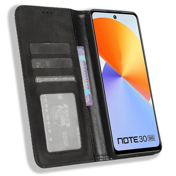 Stativ case För Infinix Note 30 4g/x6833b/x6716b Magnetisk stängning Telefon Retro Pu Cover Black