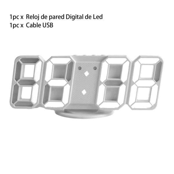 Hvidt Lys Skrivebord Stille Soveværelse 12 24 Timer Dato LED Digitalt Vægur As shown