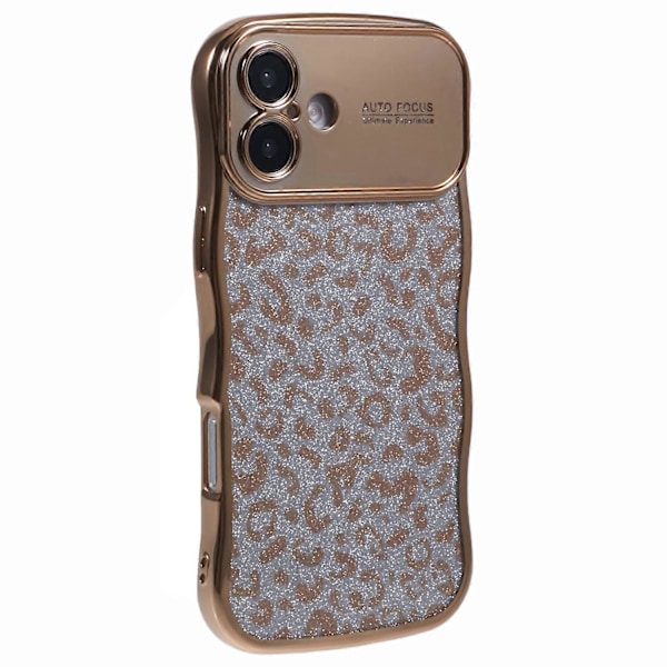 Skal för iPhone 16 Plus, lockigt ram, TPU-telefonskal, leopardtryck, glitter Multicolor Style D