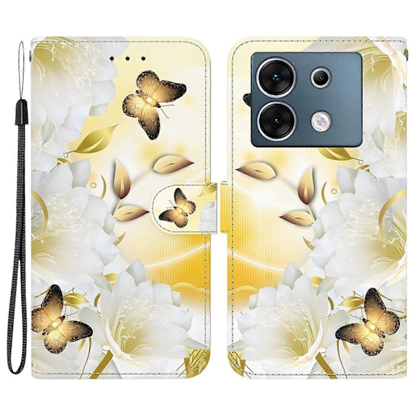 Læderetui med mønstertryk til Infinix Zero 30 5G Multicolor Gold Butterfly Flower