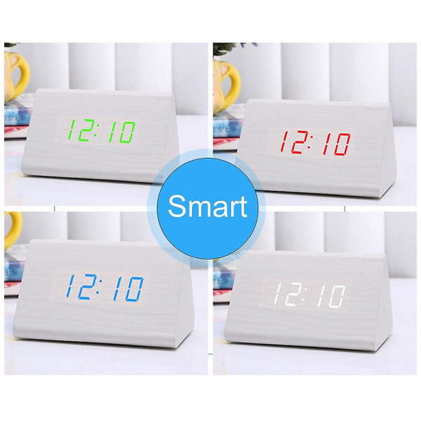 Digitalt Træ USB LED Natlys Vækkeur Termometer Display Ur BambooBlue