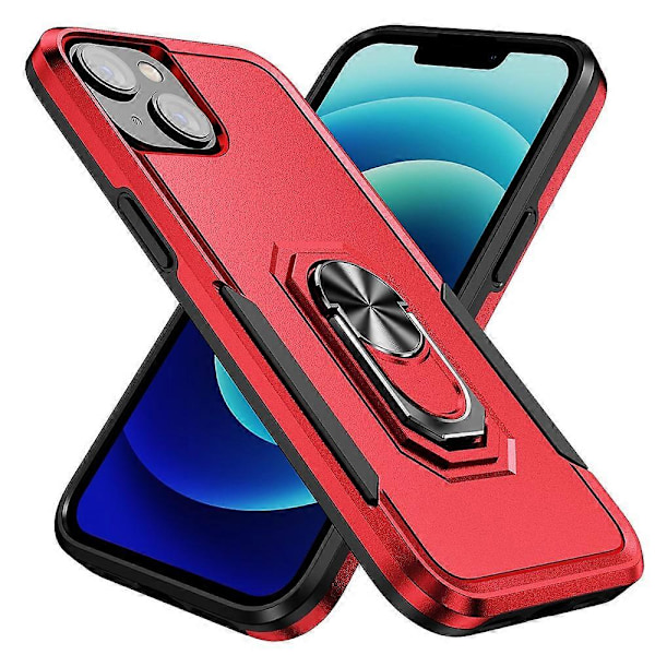 iPhone 15 PC+TPU Iskunkestävä Suojakuori Pudotussuojaava Puhelinkotelo Sormuksella ja Jalustalla Multicolor Style E