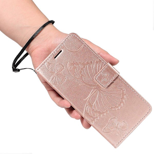 Pung Etui til Xiaomi Redmi Turbo 4 5G/Poco X7 Pro 5G med Blomster Sommerfugl Præget Læder Telefon Cover Multicolor Rose Gold