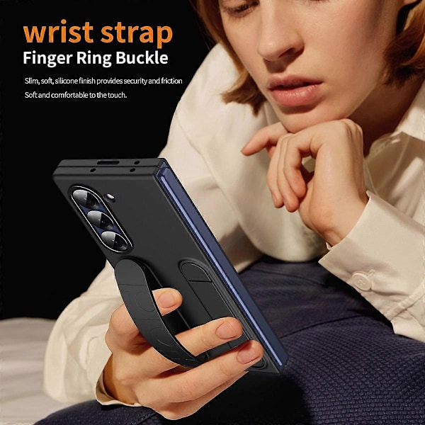 Skal med Stöd, Armband och Härdat Glas för Samsung Galaxy Z Fold5 5G - Grå Multicolor Black
