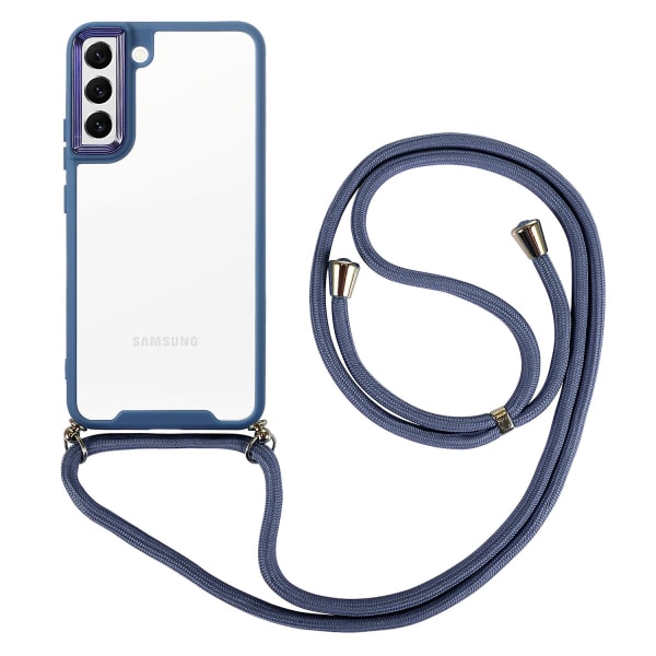 Tpu + cover för Samsung Galaxy S22+ 5g, tjockt phone case mot fall Galvaniserad linsram med lång halsband Blue