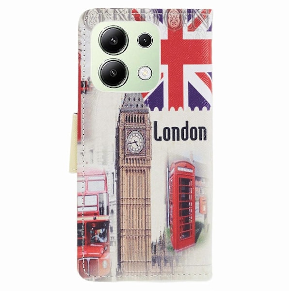 Xiaomi Redmi Note 13 4G Lompakkokotelo PU-nahkaa Kuvioitu Puhelinkotelo Ristikkäinen Tekstuuri Multicolor London Big Ben