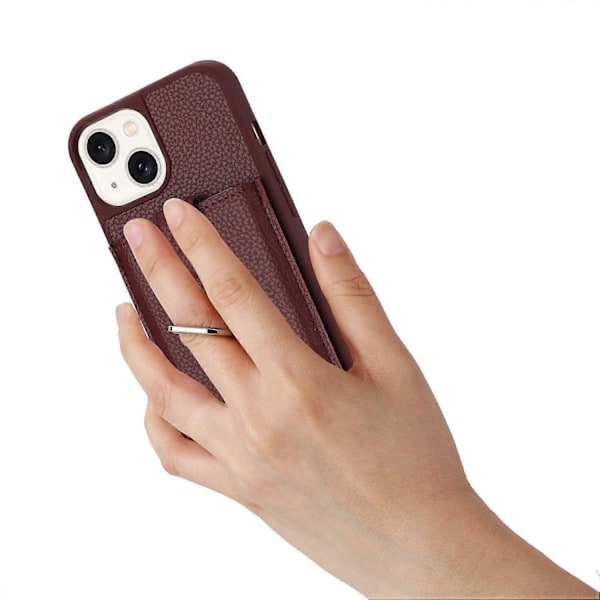 Kortlommer Læder Bagcover med Ringstøtteben til iPhone 15 Plus/14 Plus Multicolor Style E