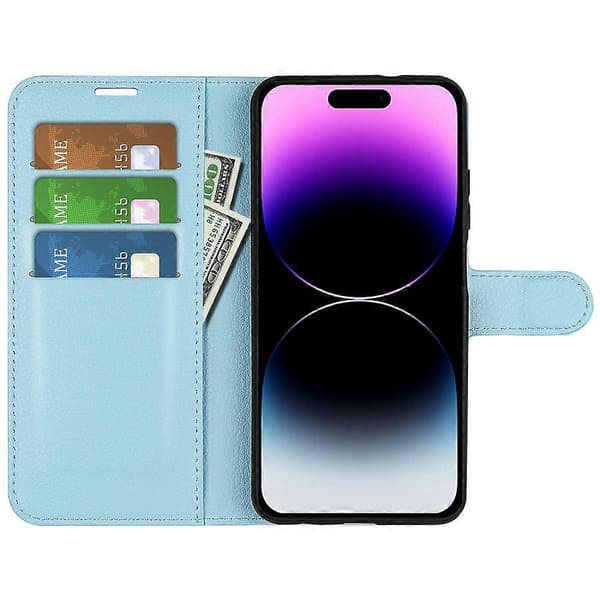 Stöttåligt plånboksfodral i PU-läder med stativ för iPhone 15 Pro Multicolor Style E