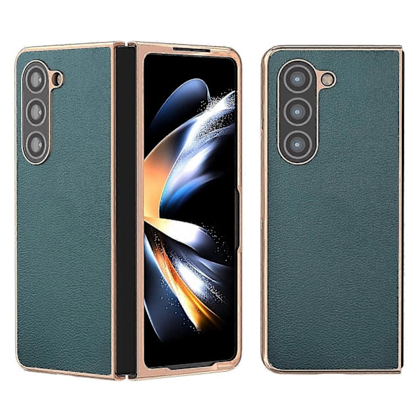 Elektropläterat skal i äkta koläder + PC-telefonfodral för Samsung Galaxy Z Fold5 5G Multicolor Style C