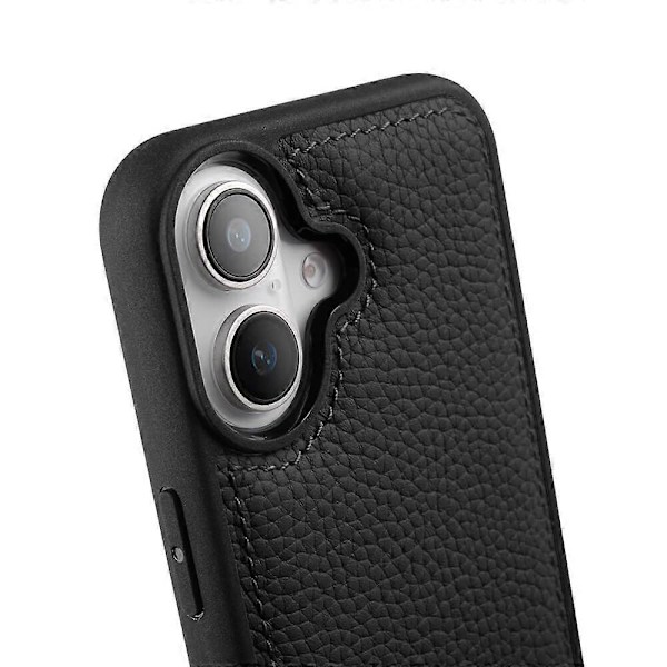 MELKCO Etui til iPhone 16 Ægte Koskind Læderbelagt PC Telefon Cover - Grå Multicolor Black