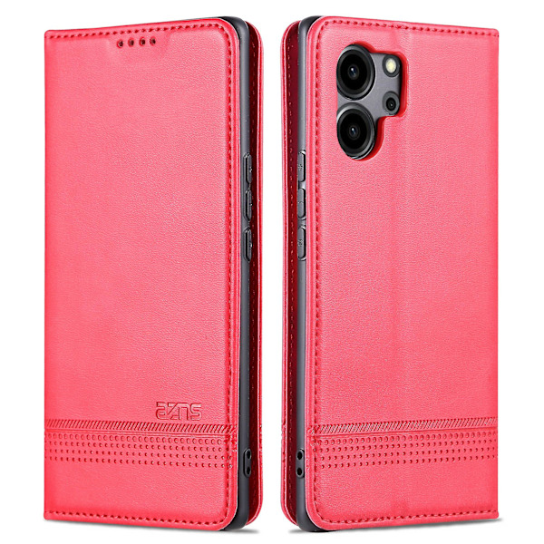 Azns For Honor 80 Se 5g PU-nahkalompakkokotelo Käännettävä Foliojalusta Magneettinen Itsekiinnittyvä Suojakuori Red