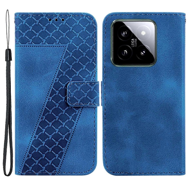 Til Xiaomi 14 Mobiltelefonetui med præget 7-formet mønster Flip Læder Wallet Cover Multicolor Dark Blue
