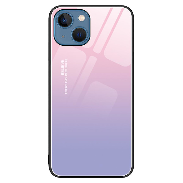 För Iphone 15 Plus Printed case härdat glas+pc+tpu Hybrid cover Gradient Pink Purple