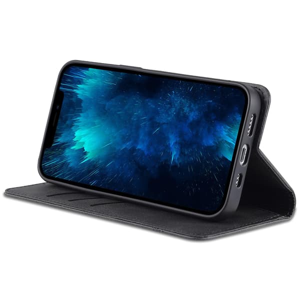 För Iphone 15 Pro Max Pu Läderplånbok Cover Stativ Case Black