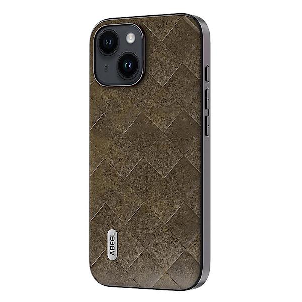 För Iphone 15 Plus Pu Läderbelagd Pc+tpu Phone case Grid Texture Cover Green