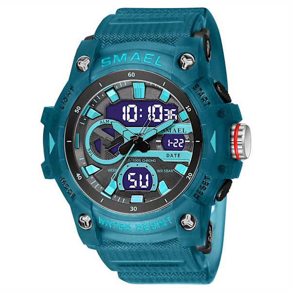 Smael Herre Mode Dual Time Display Quartz Armbåndsur, Transparent Sports Udendørs Vandtætte Digitale Ure Med PU Rem Translucent Blue