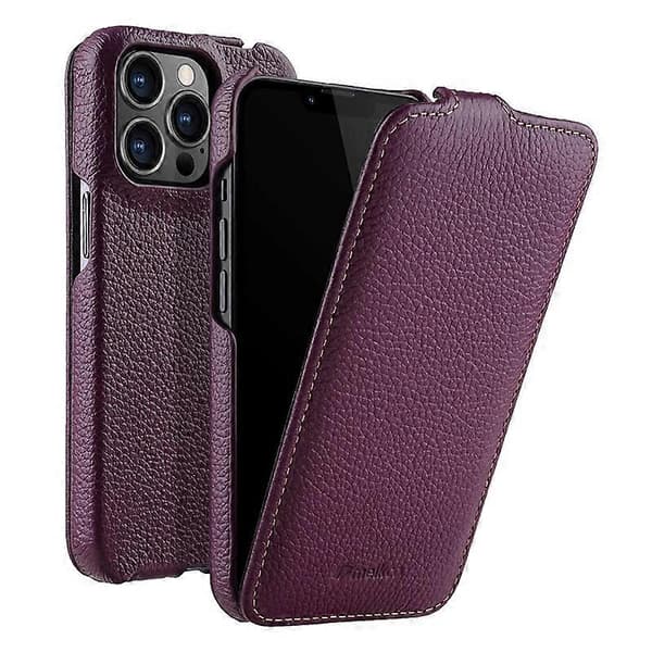 MELKCO Äkta Läderfodral (Ko Läder+PC) med Vertikal Flip för iPhone 14 Pro Max Multicolor Style A