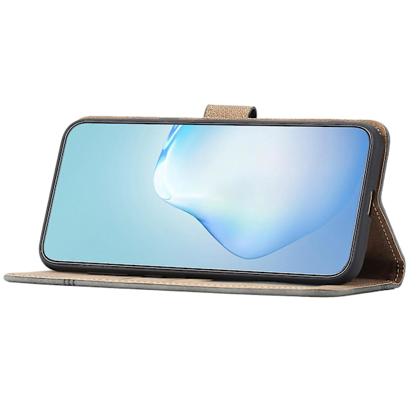 Retro PU læder wallet cover til Iphone 15 Pro - Hudvenlige linjer præget telefoncover med stativ Grey