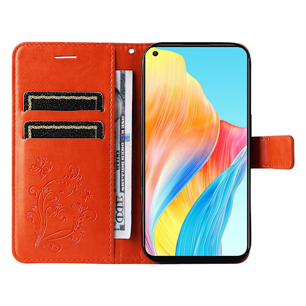 Nahkakotelo Oppo A78 4g:lle, Lompakkoteline, Painettu Perhoskuvioinen Puhelinkotelo Orange