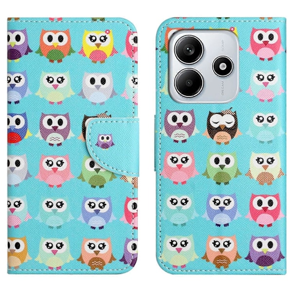 Til Xiaomi Redmi Note 14 4G Etui Mønstertryk Kryds Tekstur Læder Telefon Cover Multicolor Owls