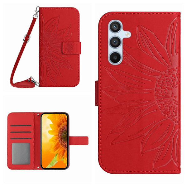 Mobilskal med crossbody-rem för Samsung Galaxy A35 5G PU-läder Solros Stativ Multicolor Style C