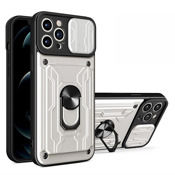 För Iphone 15 Pro Max Slide Kameraskydd Kickstand Phone Case Cover White