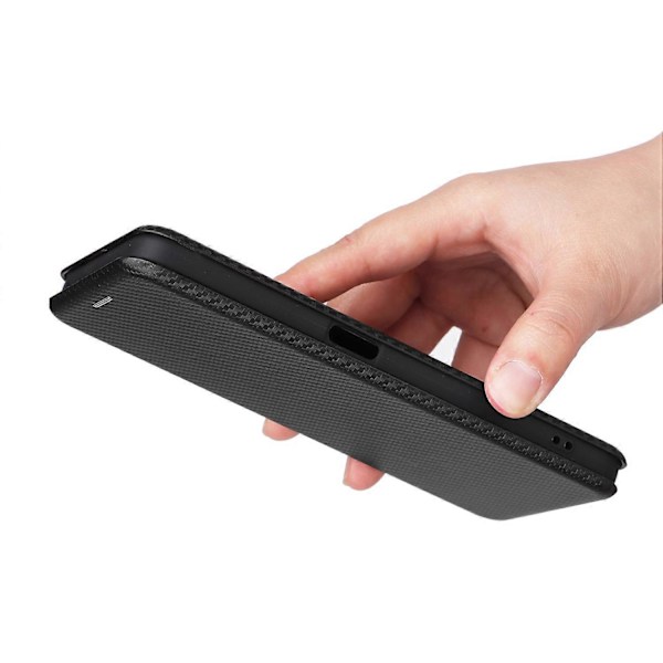 För Realme C35 Kolfibertextur PU Läder Ställ Fodral Magnetiskt Självabsorberande Flip Telefonskal