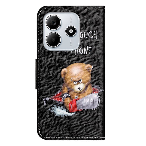 Til Xiaomi Redmi Note 14 4G Etui Mønstertryk Kryds Tekstur Læder Telefon Cover Multicolor Bear