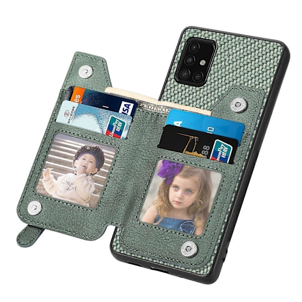 Til Samsung Galaxy A51 5G SM-A516 Etui Læder+PC+TPU Lynlås Pung Telefon Cover- Multicolor Green