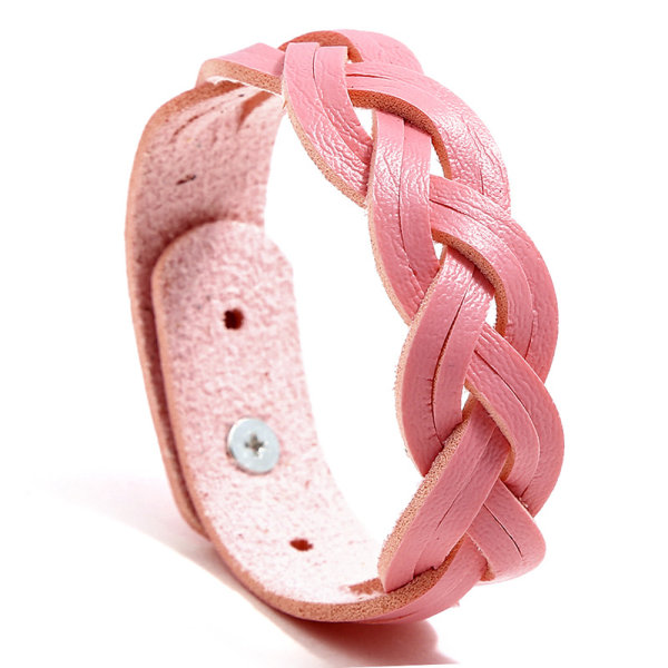 Handvävt läderarmband för kvinnor i enkel stil med presentförpackning F010 Pink