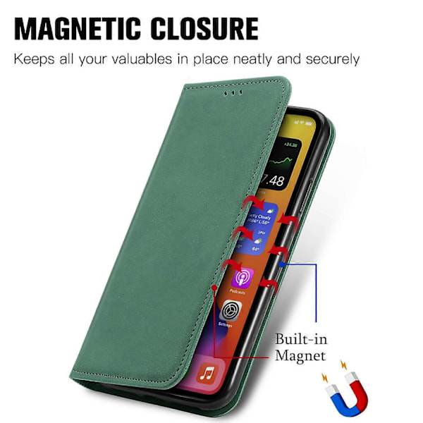 Samsung Galaxy A06 -puhelinnahkakotelo korttipidikkeellä ja magneettisella kiinnityksellä - Harmaa Multicolor Green