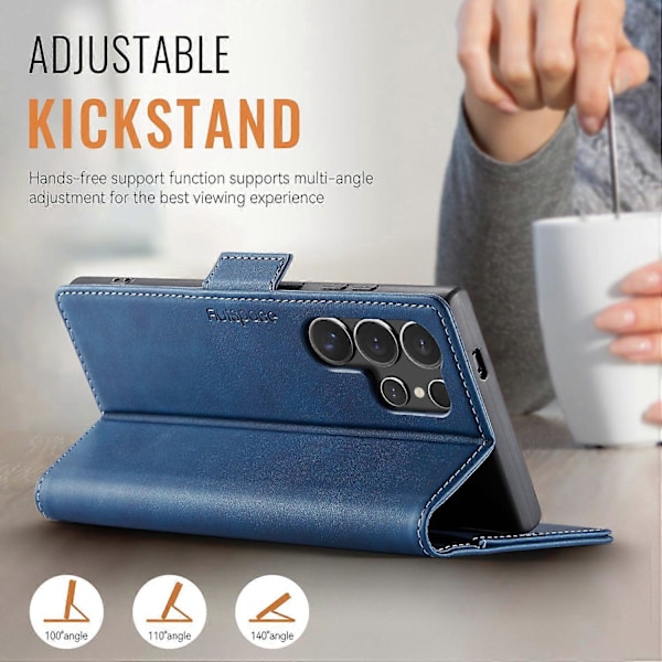Til Samsung Galaxy S24 Ultra Case AUTSPACE A11 RFID-blokerende Retro Læder Mobiltelefonpung Cover Multicolor Blue