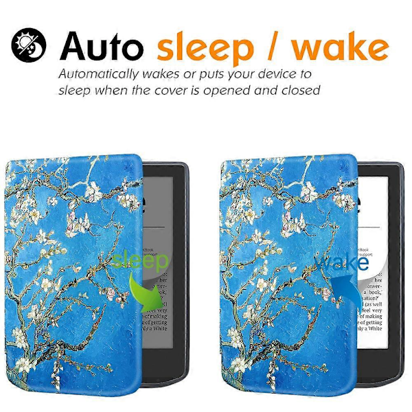 Læderetui til PocketBook Verse Pro E-læsercover med automatisk dvale/vækning - tid til at rejse Multicolor Plum Blossom
