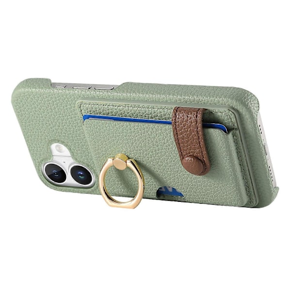Y2 Fodral till iPhone 16 med Ringhållare, Ställ, Kortfack, Läder Skal - Date Apricot Multicolor Light Green