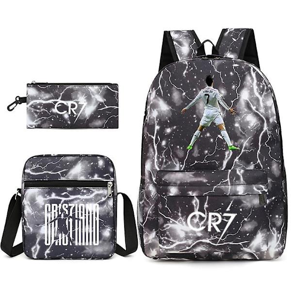 Fotbollsstjärna C Ronaldo Cr7 ryggsäck med printed runt studenten Tredelad ryggsäck. Black thunder lightning 2 Black thunder lightning 2 Shoulder bag pencil case