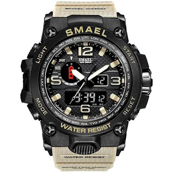 Smael Dual Display Digital Led Watch Pointer Typ Quartz Elektriska klockor Relogio Masculino Uomo Sportklocka 1545 KHAKI