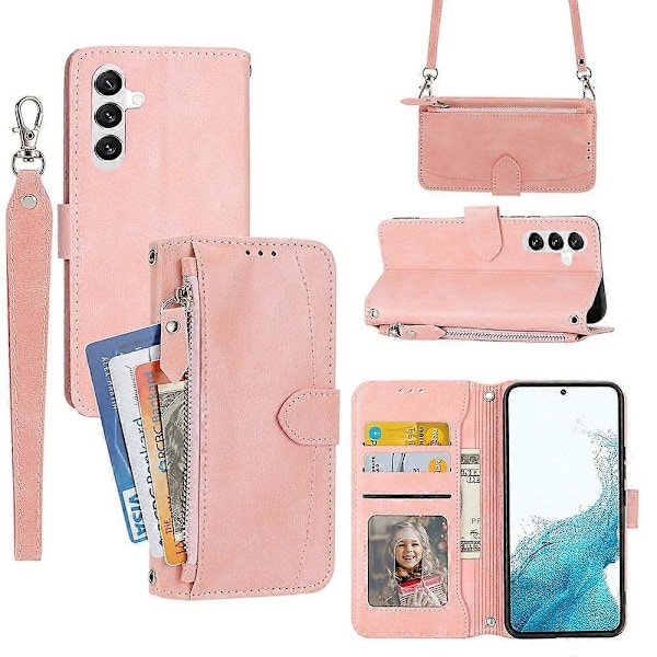Til Samsung Galaxy S23 FE Etui Lynlås Pung PU Læder Støtteben Mobiltelefon Cover med 2 Stropper Multicolor Style C