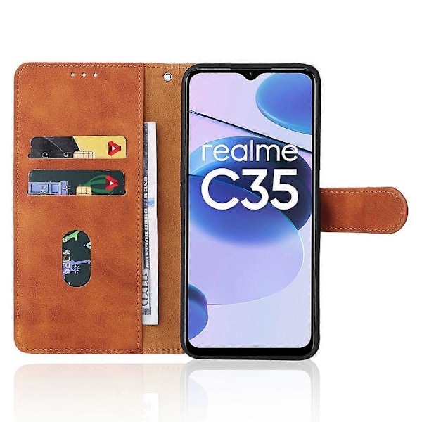 Til Realme C35 Hud-berøringsfølelse Dråbesikker PU Læder Etui Wallet Stand Telefon Cover