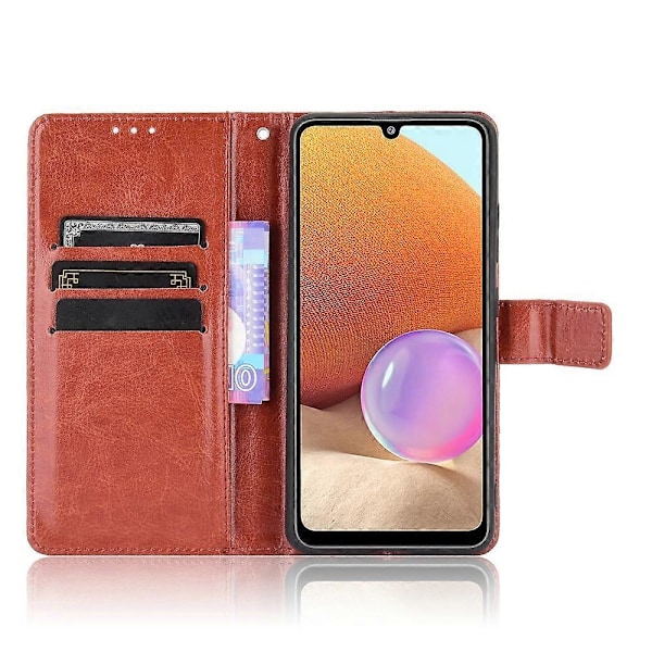 Crazy Horse Textur Plånboksdesign PU Läder Ställ Skyddskal för Samsung Galaxy A32 4G (EU