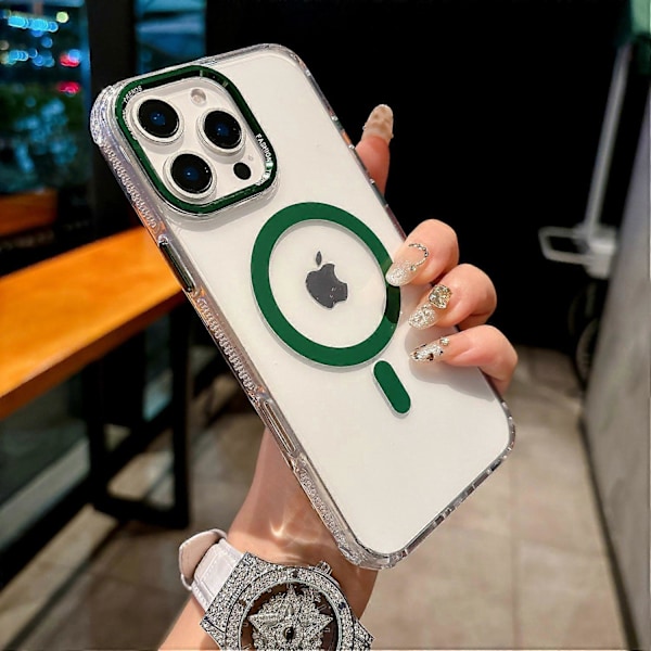 iPhone 16 Pro Magneettinen Suojakotelo PC TPU Iskunkestävä Puhelinkuori Yhteensopiva MagSafe kanssa Multicolor Transparent Green
