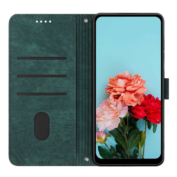 För Xiaomi Redmi A1 4g / A2 4g Skin-touch läder phone case linjer med tryckt stativ Cover Green