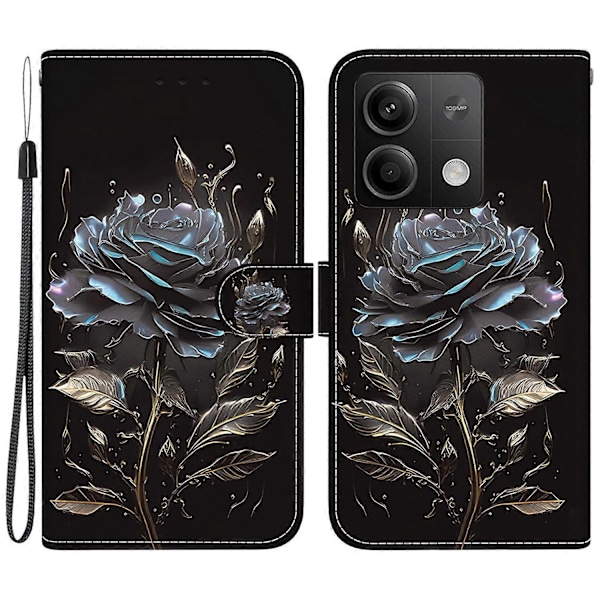 Læderetui med mønstertryk og tegnebogsomslag til Xiaomi Redmi Note 13 5G/Note 13 5G Multicolor Black Rose