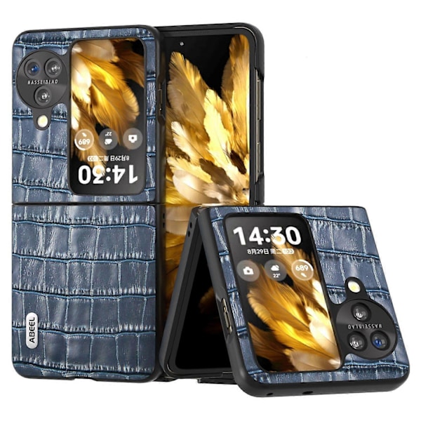 För Oppo Find N3 Flip 5G Krokodiltextur Fodral Äkta Koläder+PC Anti-Rep Telefonskal Multicolor Style D